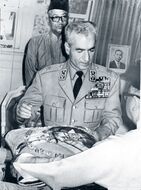 پیشکش پادشاه مالزی به آریامهر. نخست وزیر مالزی پشت سر آریامهر